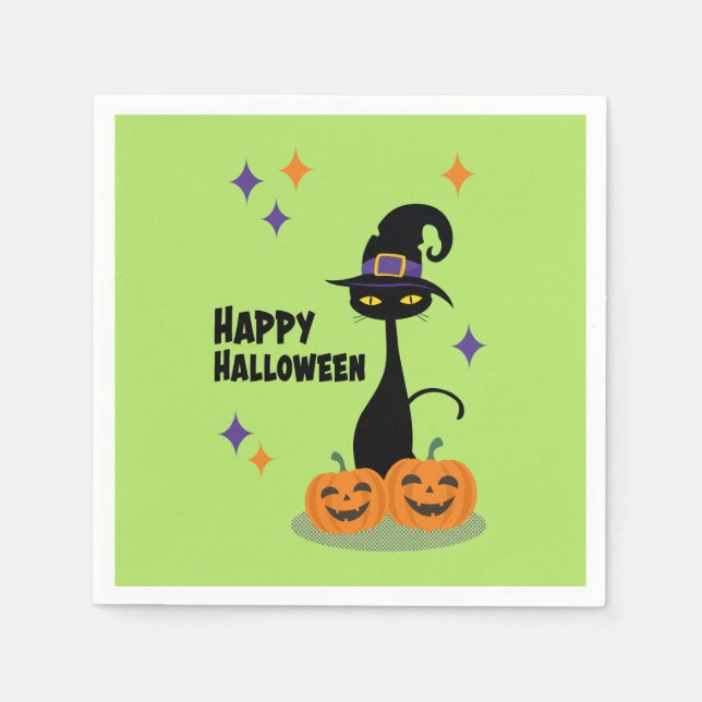 Serviette En Papier Chat d'Halloween atomique du milieu du siècle (Devant)