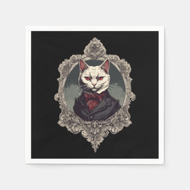 Serviette En Papier Chat d'Halloween, chat Vampire (Devant)