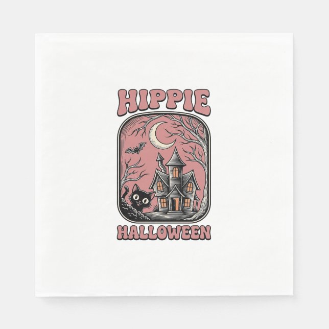 Serviette En Papier Chat d'Halloween Hippie Maison Hantée Design Vinta (Devant)