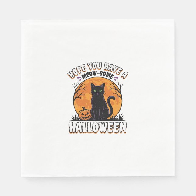 Serviette En Papier Chat d'Halloween Meow-Some Dessin de Gravure Vinta (Devant)