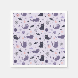 Serviette En Papier Chat d'Halloween mignonne violet