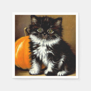 Serviette En Papier Chat d'Halloween noir et blanc vintage