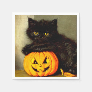 Serviette En Papier Chat d'Halloween vintage et lanterne Jack-o’