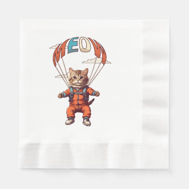 Serviette En Papier Chat drôle de parachutisme (Devant)