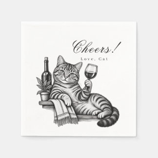 Serviette En Papier Chat drôle tenant un verre à vin Mariage d'animaux