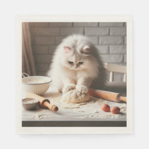 Serviette En Papier Chat duveteux préparant une base de pizza