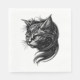 Serviette En Papier Chat Élégant En Tatouage Vintage