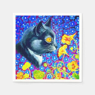 Serviette En Papier Chat en fleurs