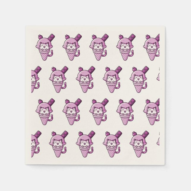 Serviette En Papier Chat en rose cône (Devant)