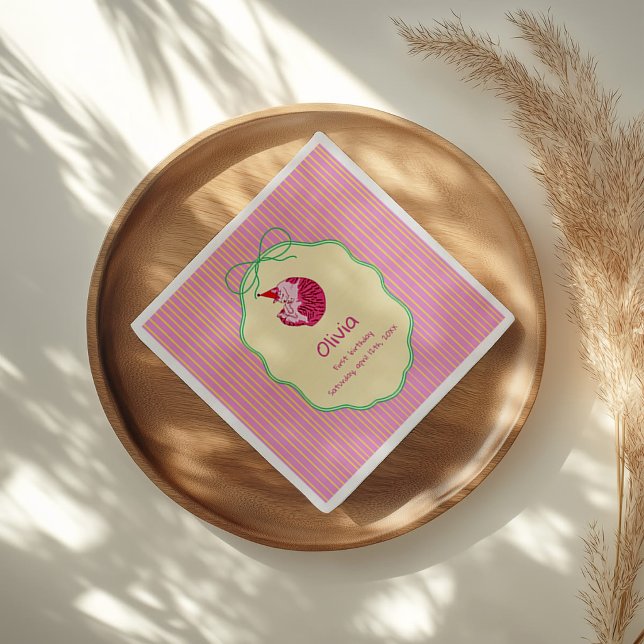 Serviette En Papier Chat Endormi 1er Anniversaire Rayure Jaune (Créateur téléchargé)