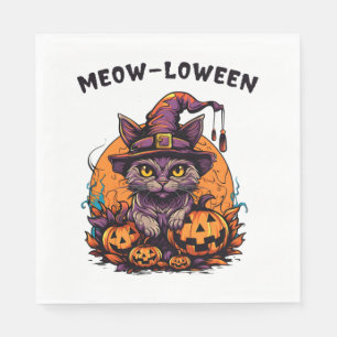 Serviette En Papier Chat et citrouilles avec une phrase humoristique d