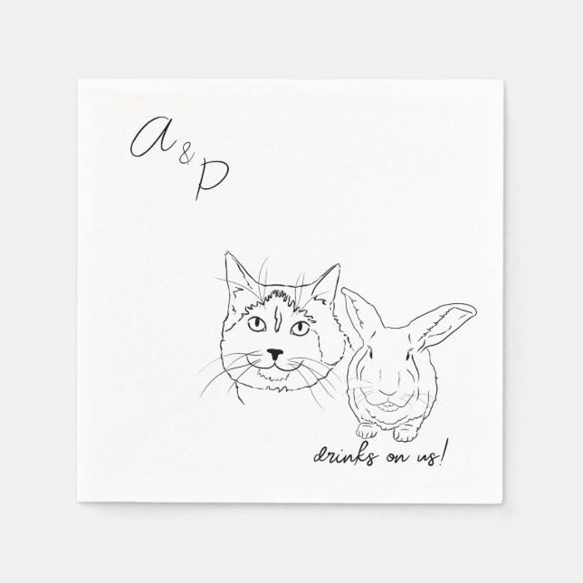 Serviette En Papier Chat et lapin Mariage Cocktail Napkins (Devant)