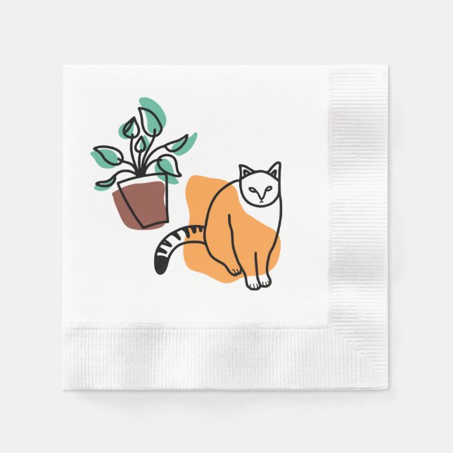 Serviette En Papier Chat et le plante (Devant)