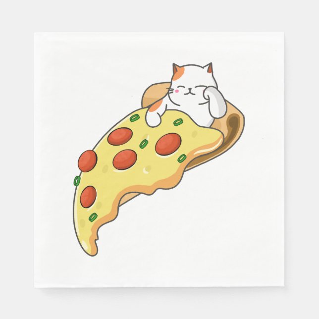 Serviette En Papier Chat et pizza (Devant)