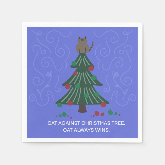 Serviette En Papier Chat et sapin de Noël Napkin (Devant)