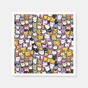 Serviette En Papier Chat face doodprint collage kitties féline animaux