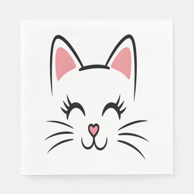 Serviette En Papier Chat Face Whiskers Imprimer L'Amour Halloween (Devant)