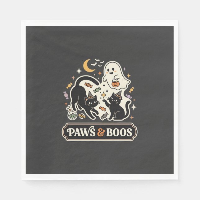 Serviette En Papier Chat Fantôme Magie Halloween (Devant)