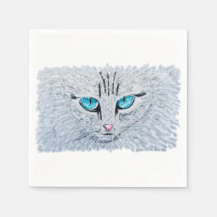 Serviette En Papier Chat Fluffy aux Yeux Bleus