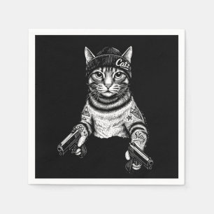 Serviette En Papier Chat Gangster Tatoué Art Kitty Streetwear Cool