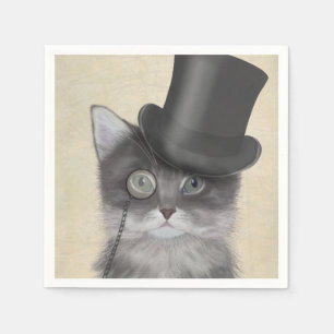 Serviette En Papier Chat gris avec chapeau supérieur