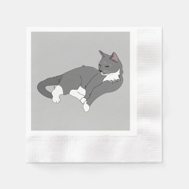 Serviette En Papier Chat gris et blanc Tuxedo (Devant)