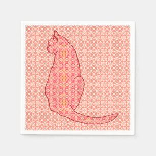 Serviette En Papier Chat japonais - batik orange de corail