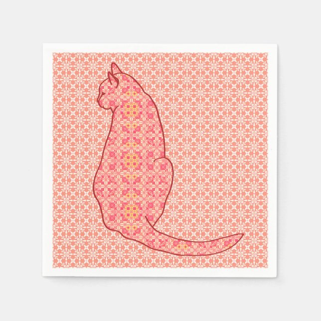 Serviette En Papier Chat japonais - Coral Orange Batik (Devant)