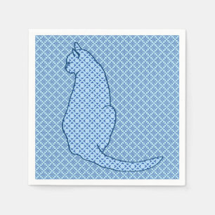 Serviette En Papier Chat japonais - Kimono bleu