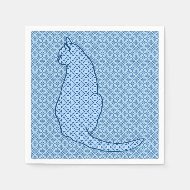 Serviette En Papier Chat japonais - Kimono bleu (Devant)