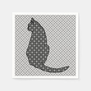 Serviette En Papier Chat japonais - Kimono noir et blanc