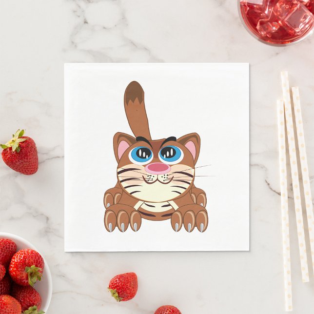 Serviette En Papier Chat jouant avec Big Blue yeux amusant Whimsical K (Créateur téléchargé)