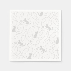 Serviette En Papier Chat joueur et motif de boule de laine gris clair