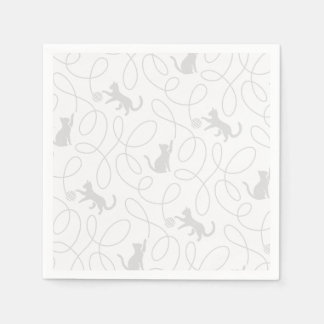 Serviette En Papier Chat joueur et motif de boule de laine gris clair