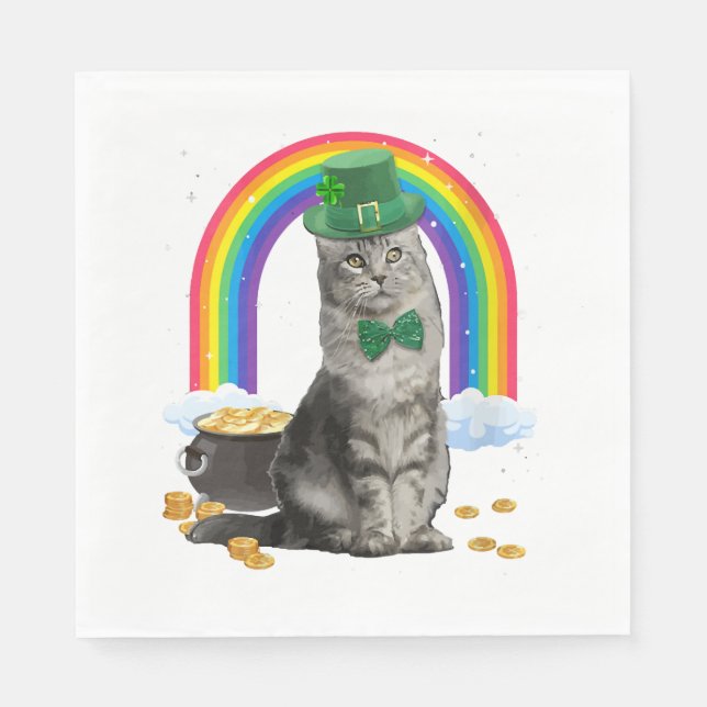 Serviette En Papier Chat Jour de la Saint Patrick Leprechaun Costume S (Devant)