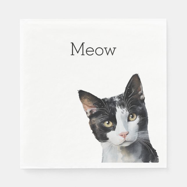 Serviette En Papier Chat Kitty Blanc Noir (Devant)