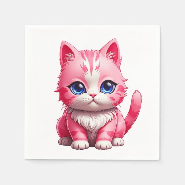 Serviette En Papier Chat Kitty Rose Cute (Devant)