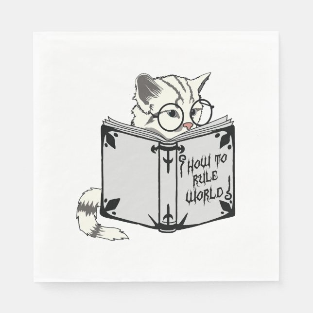 Serviette En Papier Chat lisant un livre  (Devant)