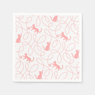 Serviette En Papier Chat ludique et motif de pelote de laine Rose cora