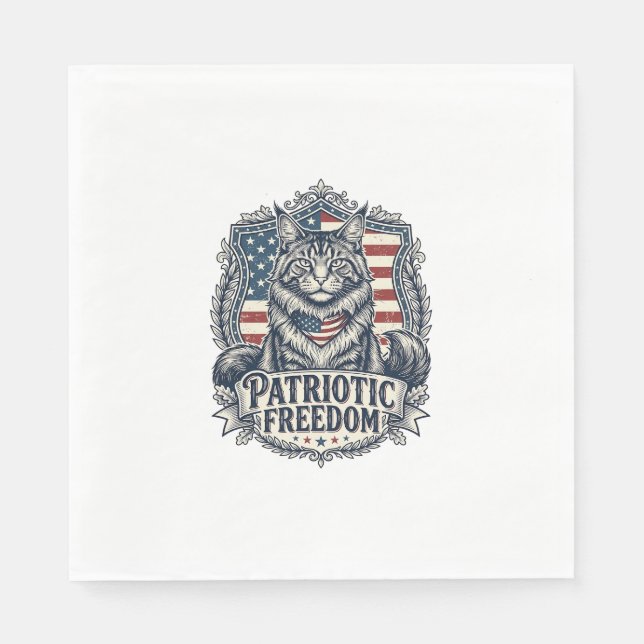 Serviette En Papier Chat Maine Coon Patriotique (Devant)