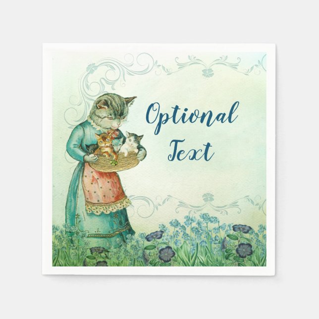 Serviette En Papier Chat maman vintage avec chatons (Devant)