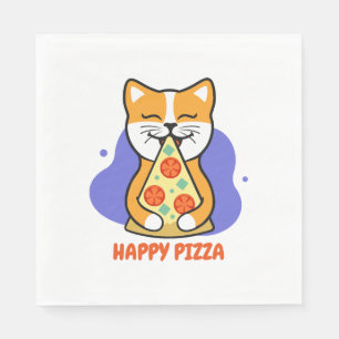 Serviette En Papier Chat mangeant une pizza