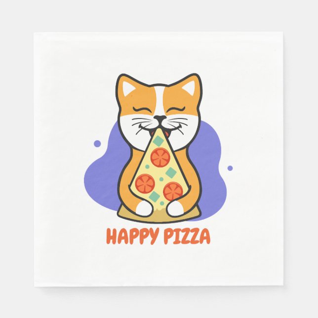 Serviette En Papier Chat mangeant une pizza    (Devant)