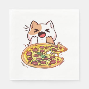 Serviette En Papier Chat Manger Une Pizza