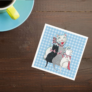 Serviette En Papier Chat mère vintage Trois chatons Vaches roses