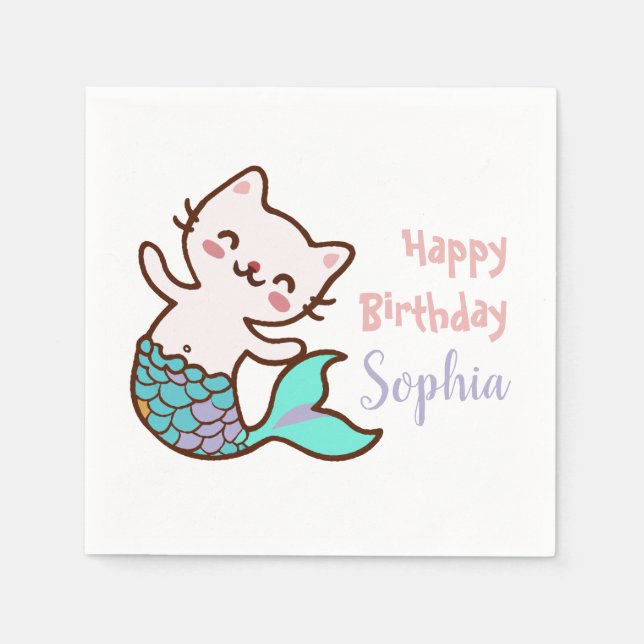 Serviette En Papier Chat Mermaid Fille fête d'anniversaire Purrmaid Me (Devant)
