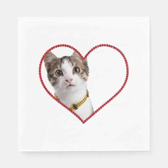 Serviette En Papier Chat mignon au coeur (Devant)