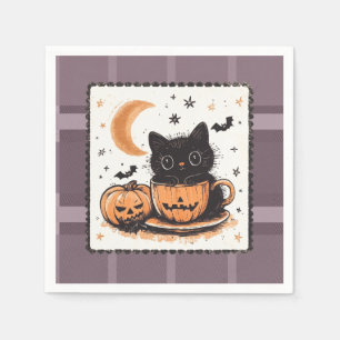 Serviette En Papier Chat mignon citrouille Halloween