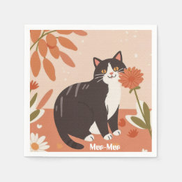 Serviette En Papier Chat mignon personnalisé avec fleurs de printemps