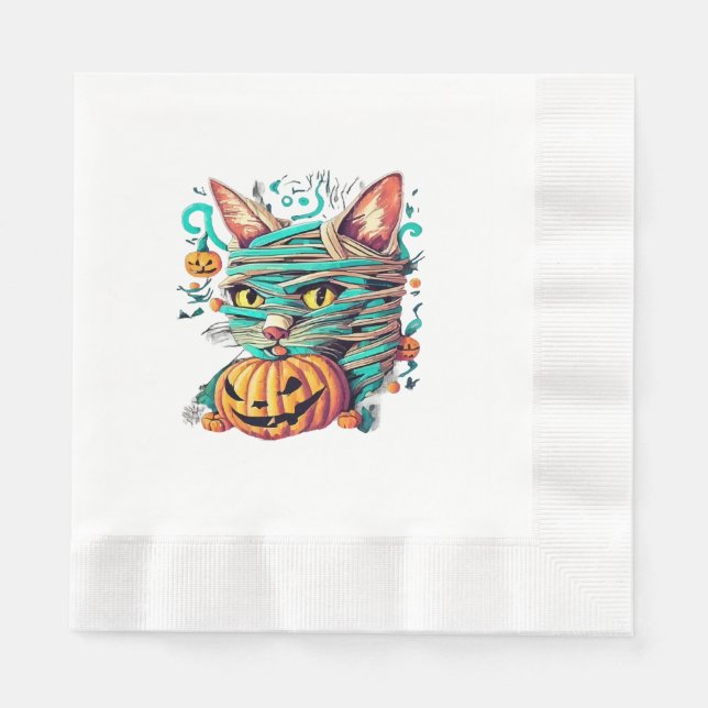 Serviette En Papier Chat momie drôle Halloween (Devant)